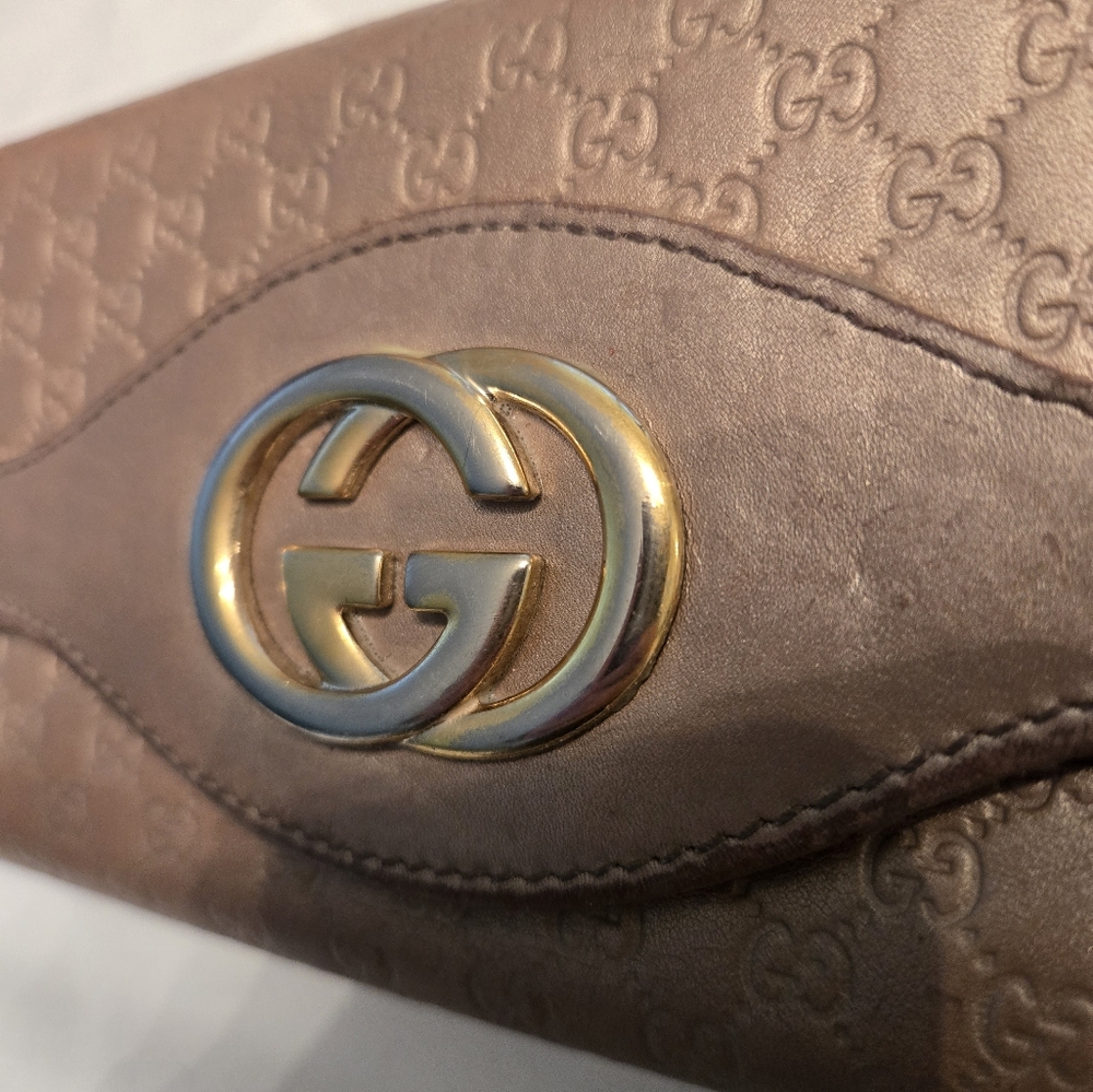 Gucci Metallic Brown Gold Taupe GG Continental Wallet - Picture 10 of 10